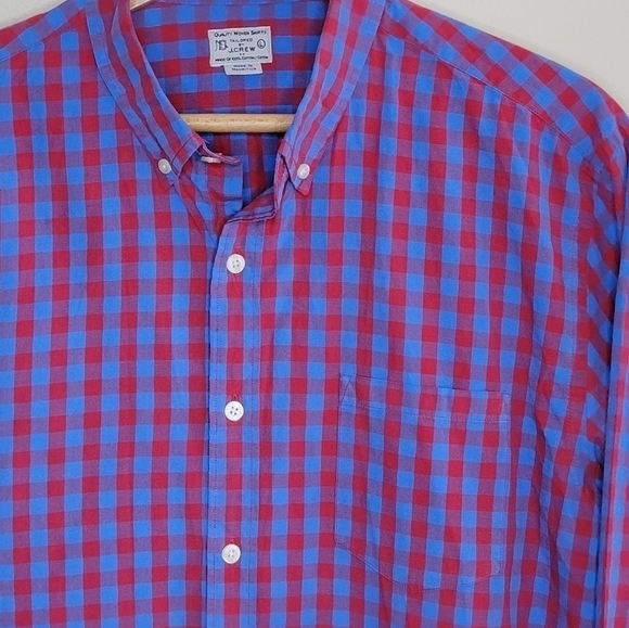 J. Crew Factory | Red Blue Gingham Plaid Button Down Shirt Size Large - Picture 2 of 4